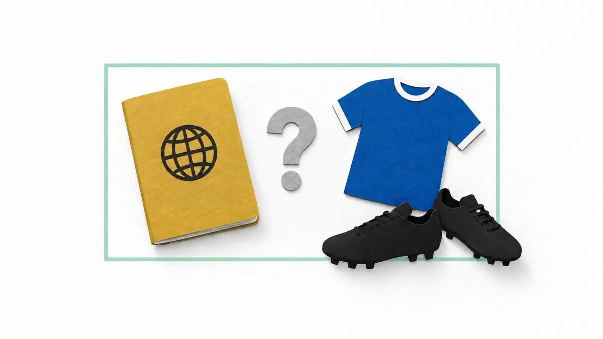 A generic passport booklet, question mark, shirt and unbranded boots show that citizenship alone leaves the homegrown question unanswered.